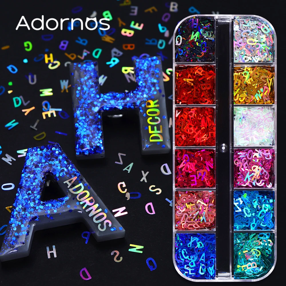 English Alphabet Resin Sequins Epoxy Resin Filling Laser Glitter Letter Paillettes Resin Shaker Molds Fillers DIY Jewelry Making