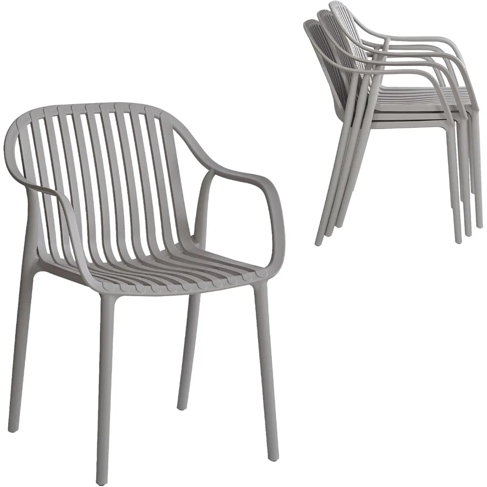 

Modern Stackable Outdoor & Indoor Plastic Dining Chairs Set, Outdoor Breathable Armchairs Set, Weather-Resistant, Ideal