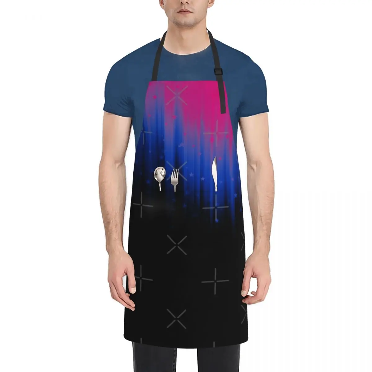 

Bi Pride Falling Radiance And Stars Waterproof Kitchen Apron For Women/Men With Pockets Work Restaurant Shop Waiter Work Uniform