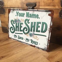 Personalised She Shed Sign Metal Garden Wall Door Vintage Decor Accessory Women's Female Yard Retro Plaque 8x12inches