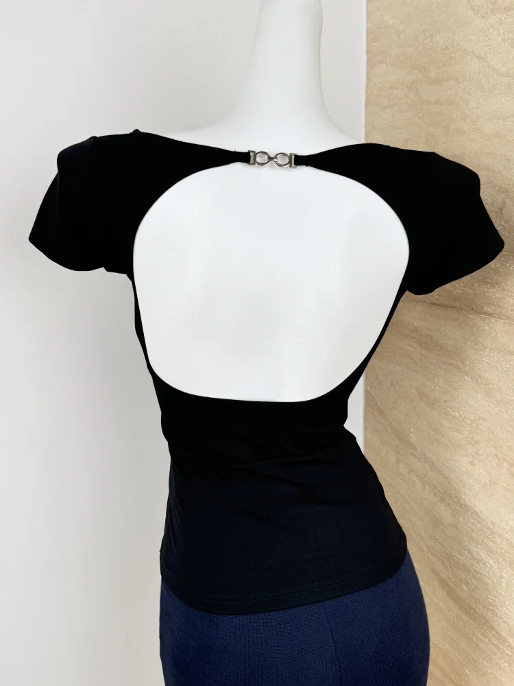 تي شيرت C-GEM-Women بدون أكتاف بدون ظهر - تصميم بسيط، مقاس نحيف، مقاس خصر، قميص علوي متعدد الاستخدامات بأكمام قصيرة