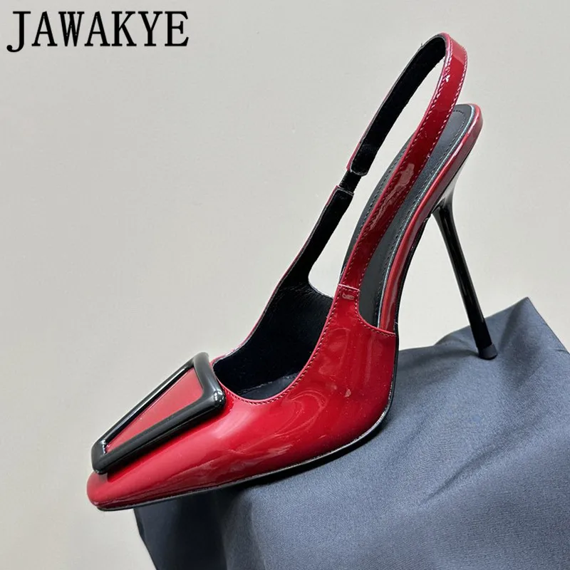 

Designer High Quality Ladies Shoes Stilettos Elegant Pointed Toe Metal Buckle High Heel Slingbacks Career Shoes Women