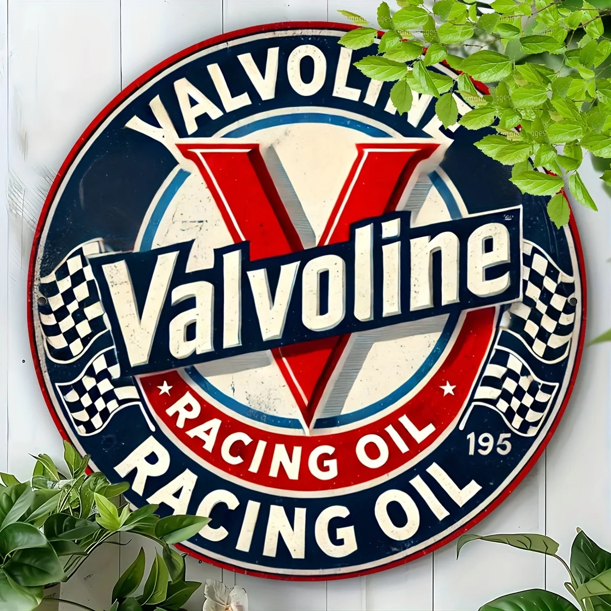 1pc Vintage-style Aluminum Circular Decorative Plaque, Cylinder Racing Oil, Rustic Multi-purpose Home Decor Signs, Wall And Wind
