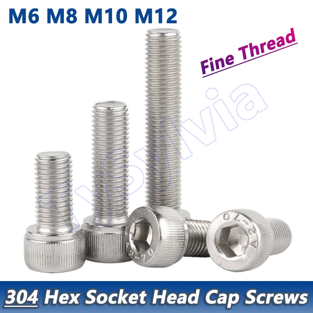 

M6 M8 M10 M12 304 A2 Stainless Steel Fine Thread Hex Socket Head Cap Screws DIN912 Allen Bolts