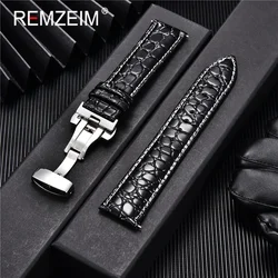 REMZEIM 18mm 20mm 22mm 24mm Calfskin Genuine Leather Watch Band with Solid Automatic Butterfly Buckle Business Watchband