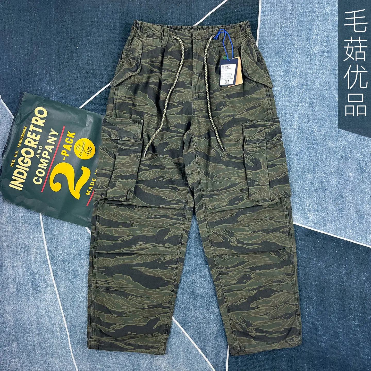Heavyweight 100% Cotton Washed American Retro Camouflage Pants for Men Loose Straight Lumberjack Cargo Rugged Trousers Trendy