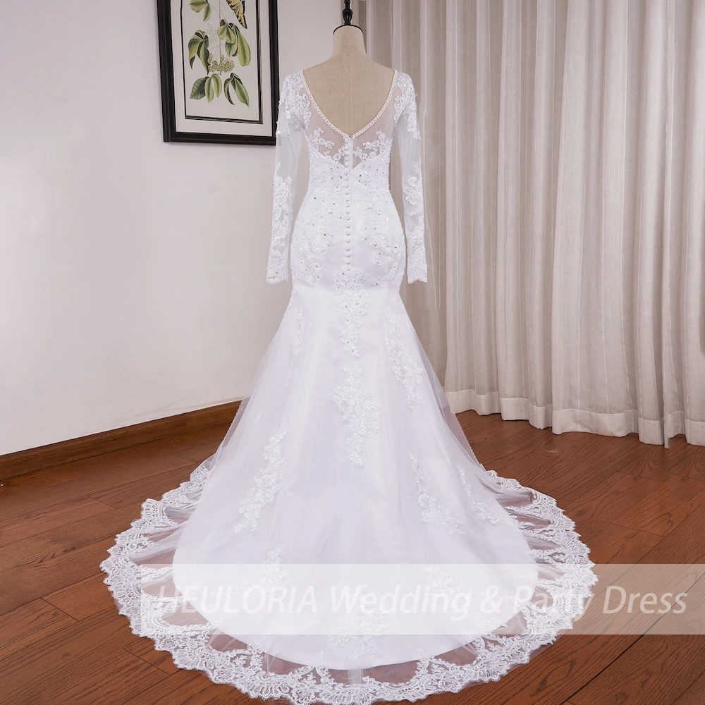 Abiti da sposa principessa sirena manica lunga pizzo perline o collo abito da sposa plus size abito da sposa Robe de mariage personalizza