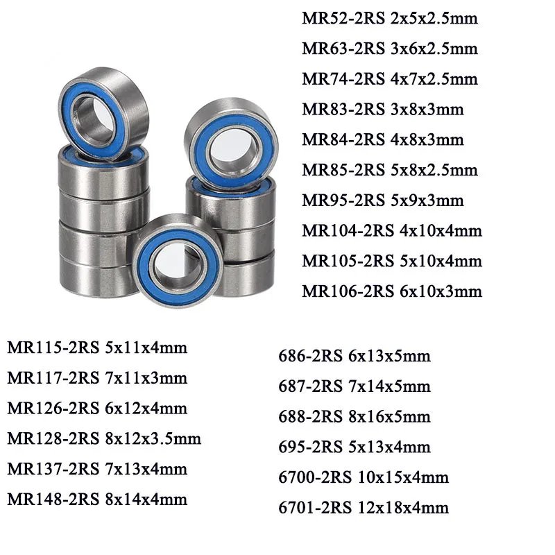 20/50 Uds MR85RS MR106 MR115RS MR126-2RS MR148 686 688 6700 6701 rodamientos rígidos de bolas en miniatura sellados de goma azul coche RC