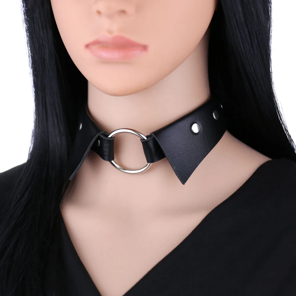 PunkGothicSimpleNew style Individuality Formal Round collar O-shaped shirt collar Pendant Punk Choker Collarbone chain Neck band