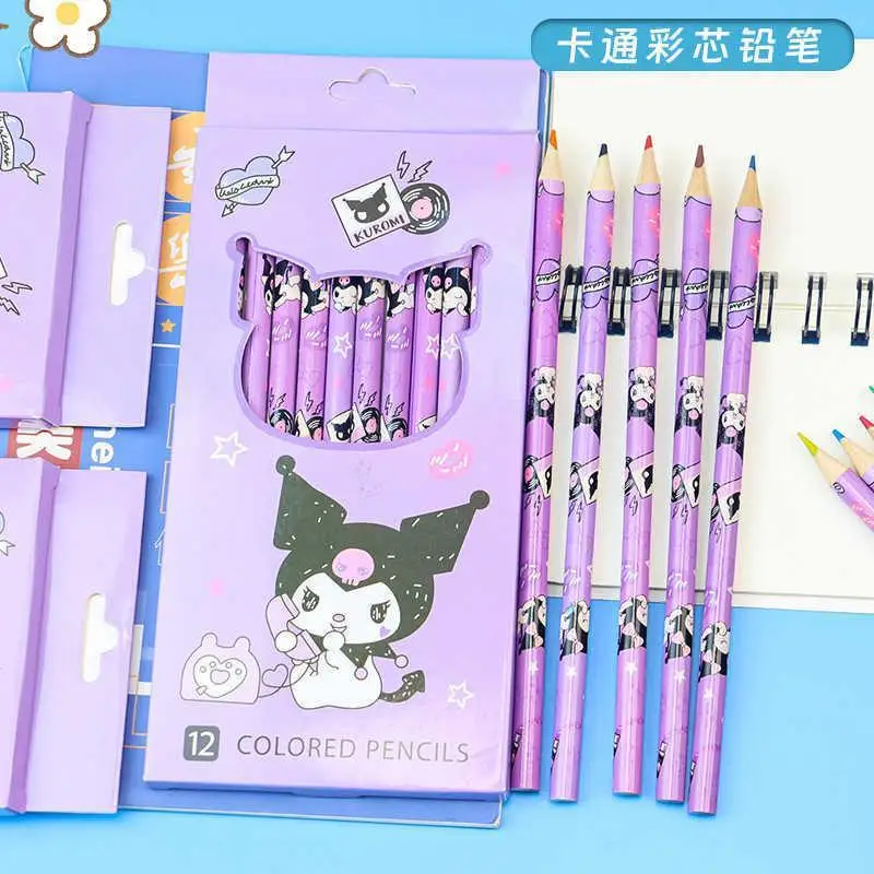 

12pcs Kuromi Pencil Set Colored Pencils For Student Art Supplies Cartoon Cute Student School Stationery Birthday Party Gift
