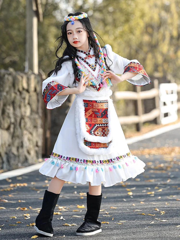 

Новая традиционная тибетская одежда для детских танцевальных выступлений, этническая монгольская одежда для малышей