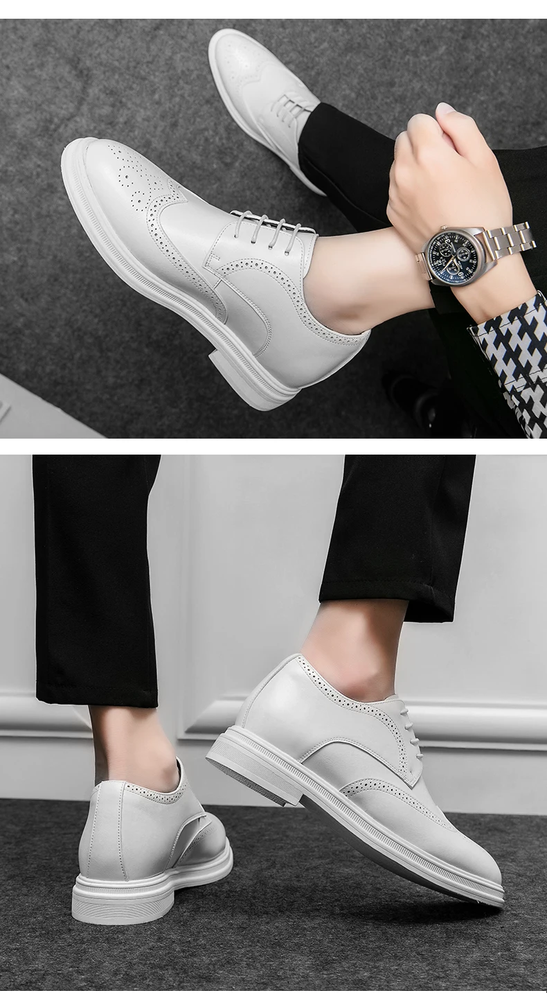 Brogue-Schuhe für Herren, weißes Lackleder, 6 cm, versteckte Höhenerhöhung, Einlegesohlen, formelle Kleidung, lässige Oxfords für Hochzeit, Business – Detail 17