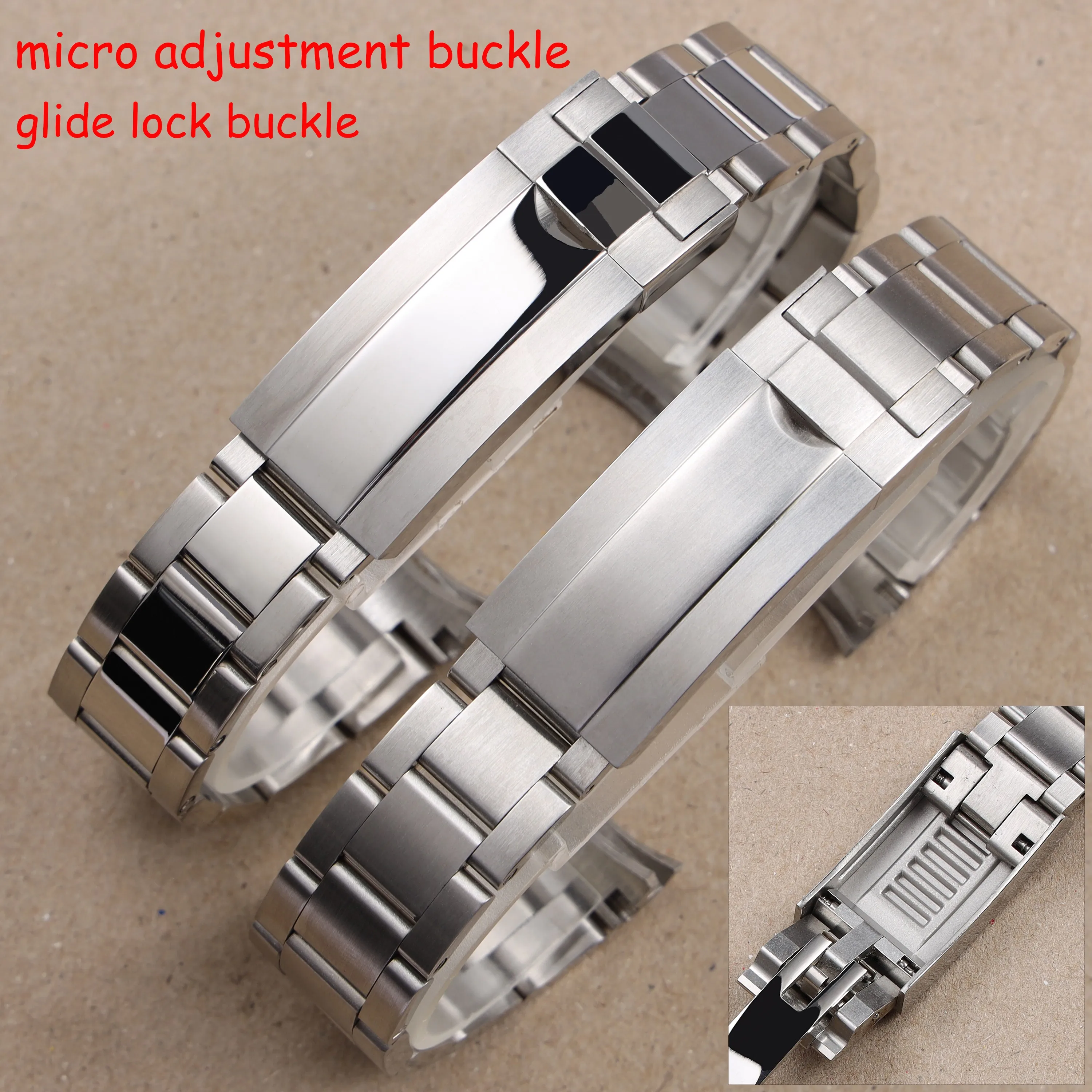 

20mm 21mm glide lock micro adjust solid stainless steel 316L watchband for SUBMARINER DAYTONA GMT watch strap metal bracelet