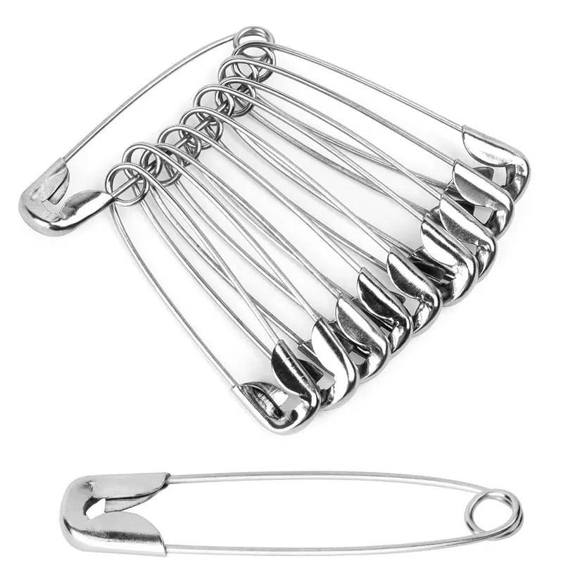 100 Stück silberne, rostbeständige, langlebige Sicherheitsnadeln, verschiedene Größen, 19 mm, 22 mm, 27 mm, 32 mm, 38 mm, 45 mm, 55 mm, für DIY-Handwerk, Nähzubehör – Detail 1
