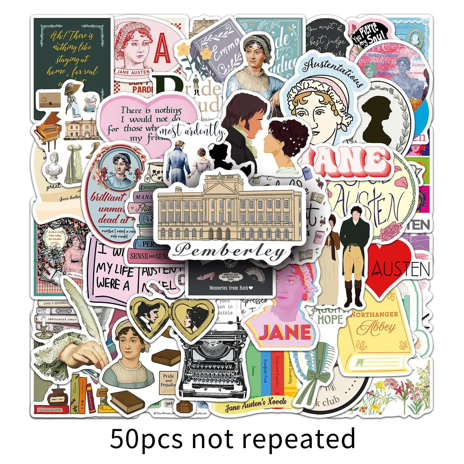 

10/30/50PCS Jane Austen Famous Writer Sticker Cartoon Waterproof Graffiti Decal Kids Toy DIY Water Cup Skateboard Luggage