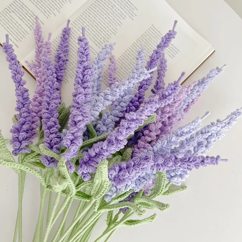 

1pc Hand-Knitted Lavender Crochet Flower Creative Crochet Bouquet Finished Handmade Flowers Gifts Wedding Office Home Decor
