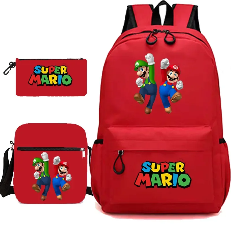 Mario Cartoon Backpack Elementary and Middle School Students Schoolbag Backpack Three-piece Set Single Shoulder Bag Pencil Case