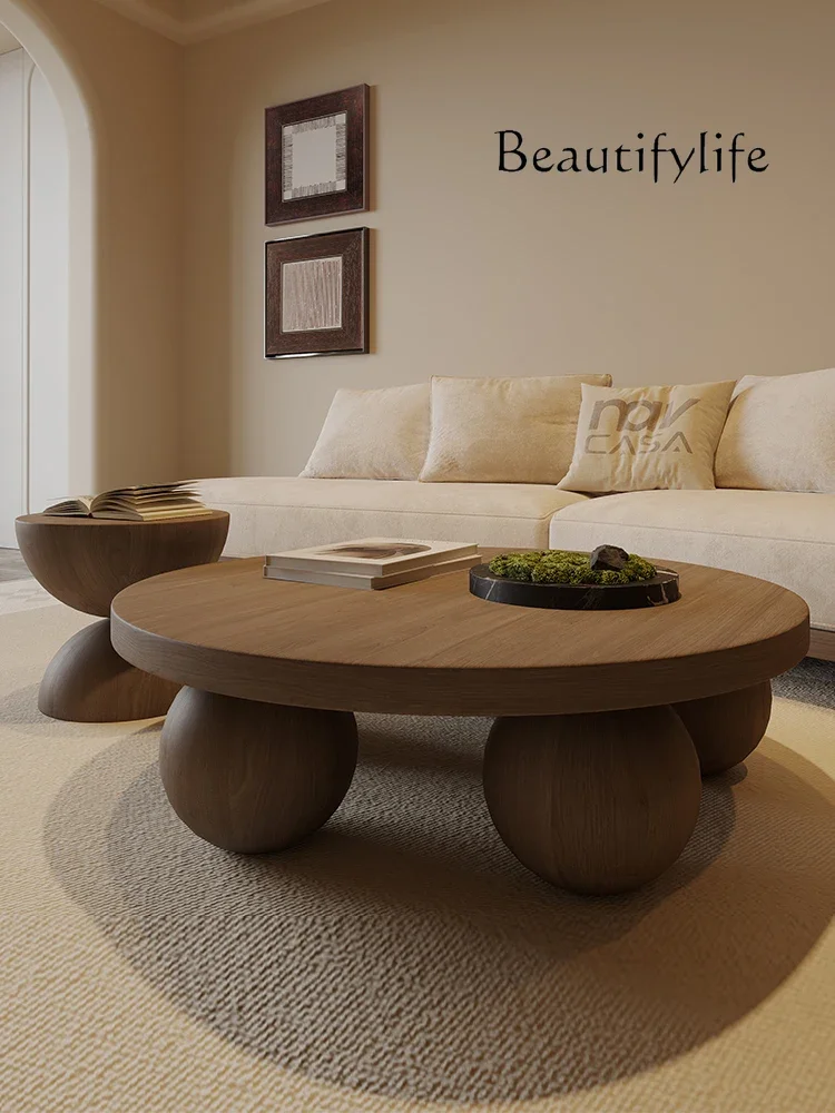 

yj9 Coffee table walnut color small apartment living room household round low table designer creative fashion