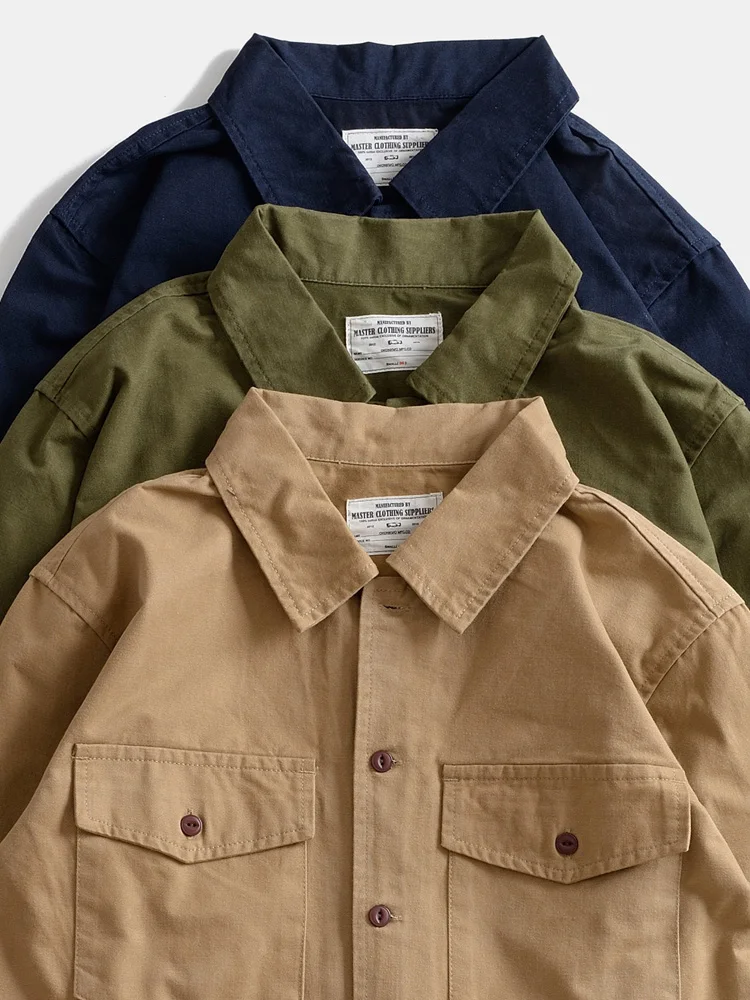 

Heavyweight Pure Cotton Long Sve irt Retro Men's Casual Outdoor Clothing Multi-ket Workwear American Sle Trendy Top