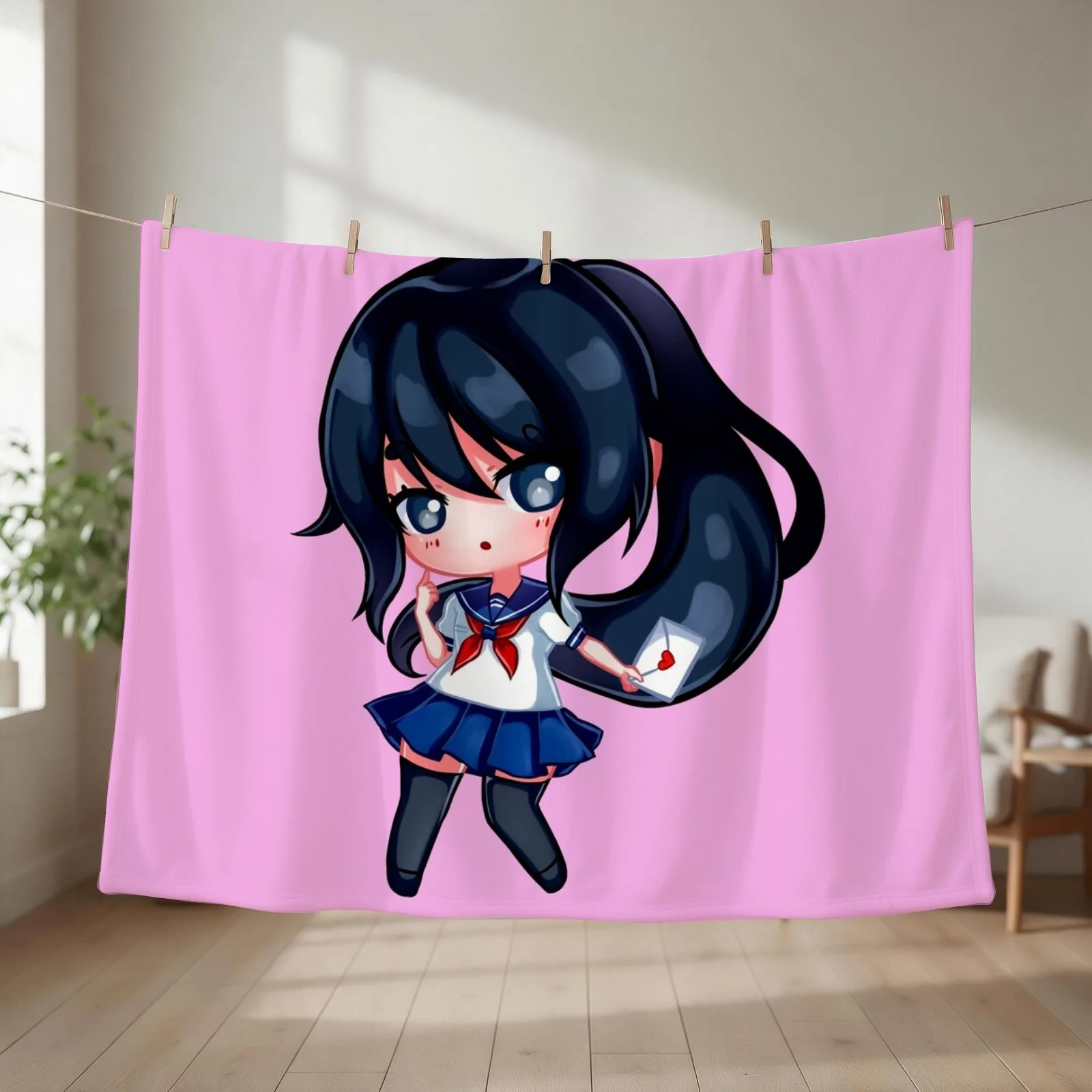 Yandere-chan Throw Blanket Sleeping Bag Flannel Camping Moving Blankets