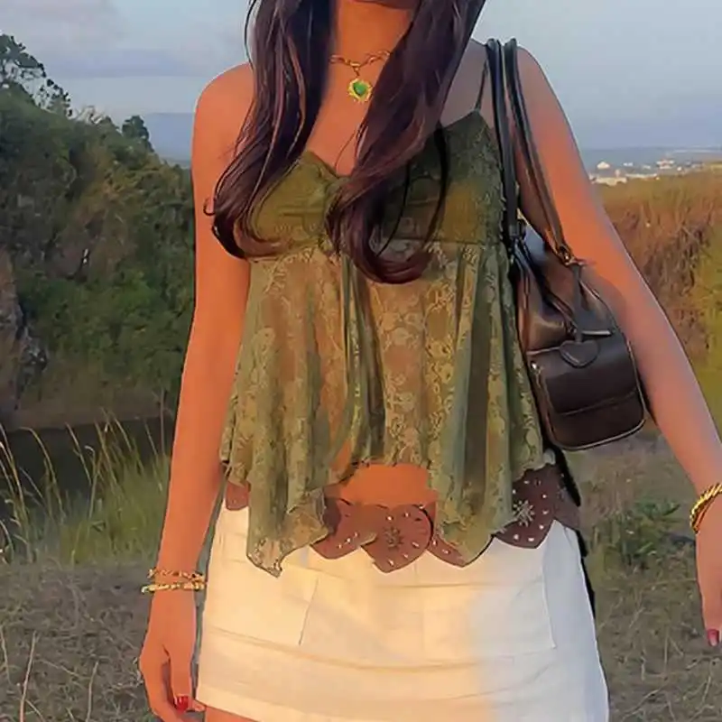 woman celebrity fashionable green camisole vest women winter new slim-fitting reveals shoulders sexy girl top trendy camisoles