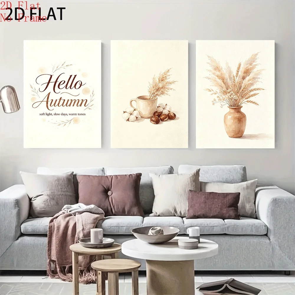 2D Flat, 2D Flat, Posters And Prints, Autumn Festive Vibe Pampas Grass Chestnut Fall Watercolor Art Farmhouse Western Home De
