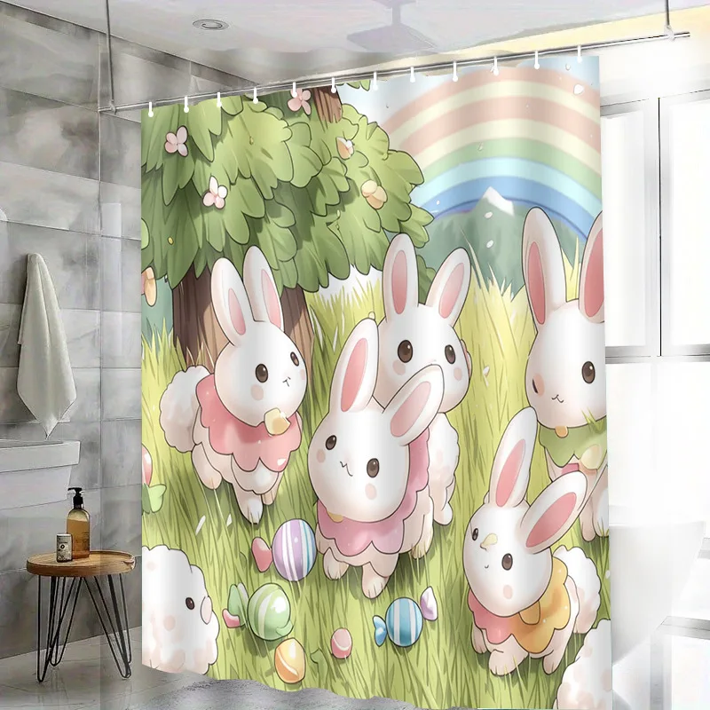 

Мультяшный Радужный кролик, моющаяся грязеотталкивающая занавеска для душа, насадка для душа, водонепроницаемая полиэстеровая занавеска для ванны для домашнего декора