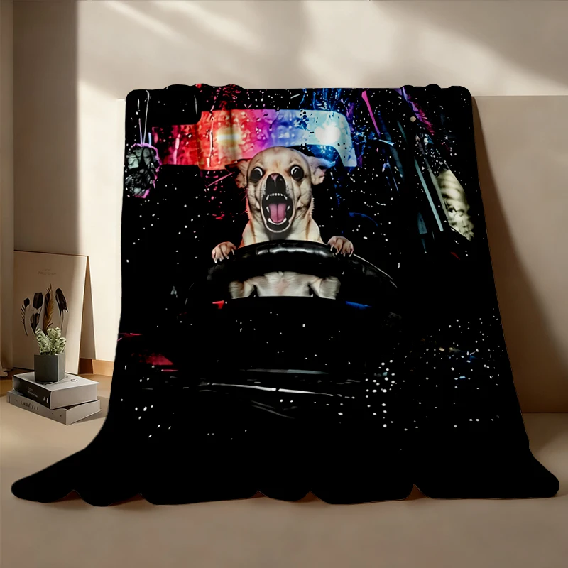 Funny Chihuahua Flannel Blanket, Vintage 90s Retro Animal Graphic Flannel Throw, Chihuahua Mom Gift