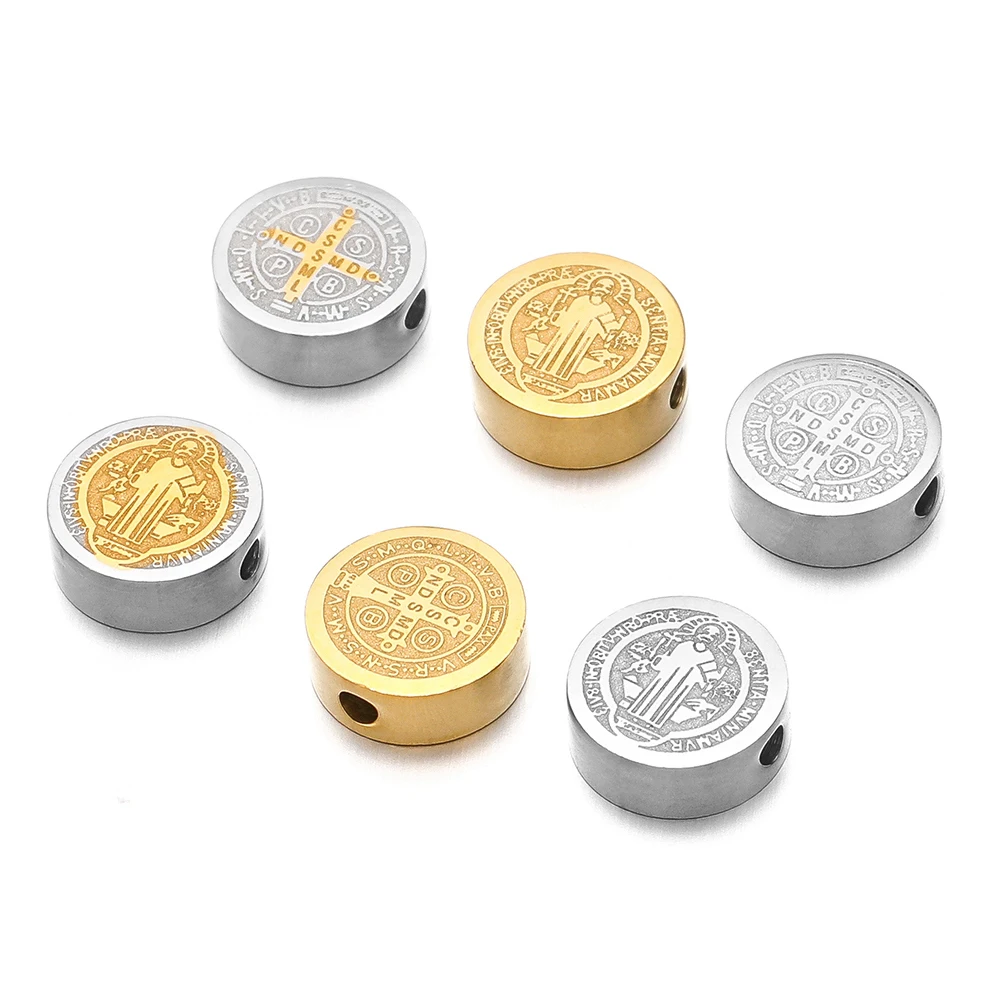 5Pcs Nickel-free Stainless Steel 8mm Cross Jesus Loose Beads Spacer Beads Bulk for Necklace Bracelet Making DIY Handmade Jewelry