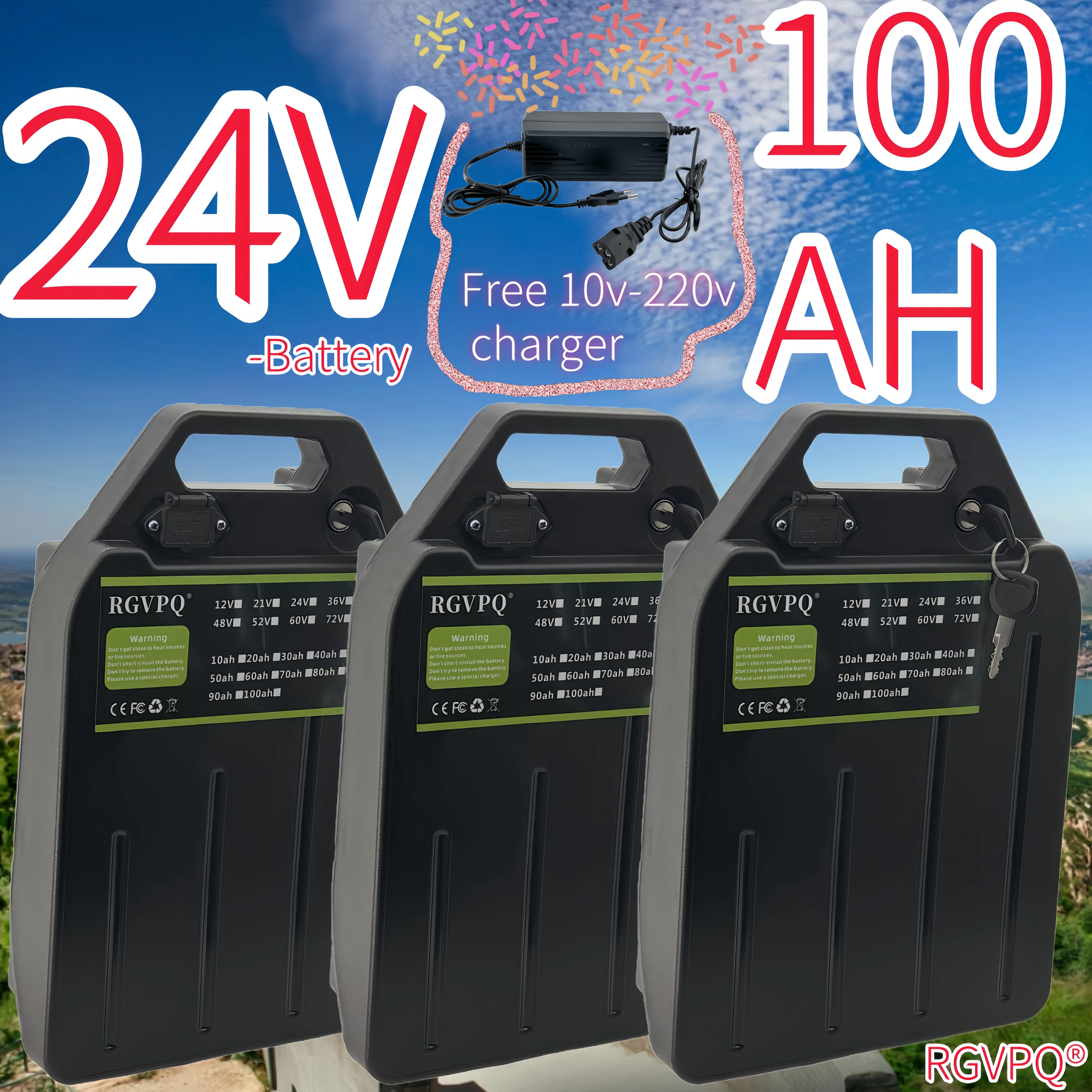 

24V 20AH-100AH electric motorcycle waterproof lithium battery 250W~3000W suitable for Harley folding Citycoco electric scooter