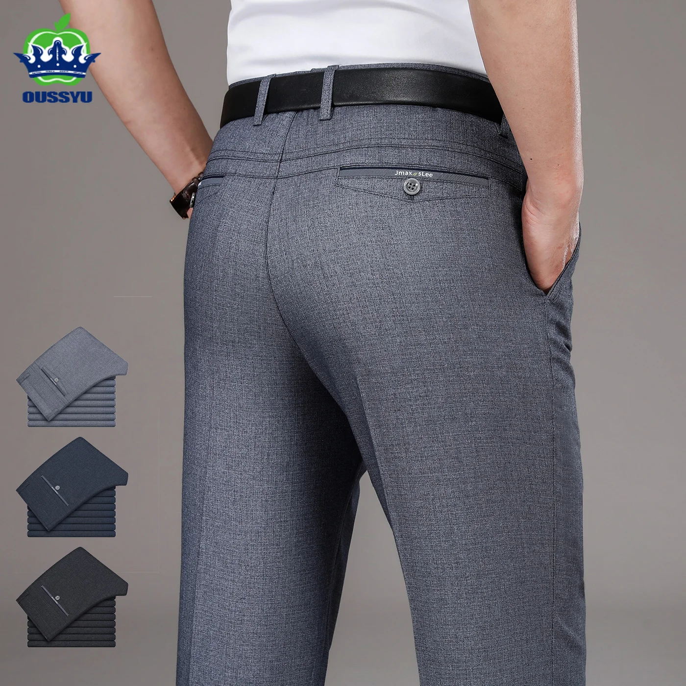 

Brand Summer Men's Suit Pants Baggy Straight Business High Waist Dress Trouser Middle Aged Dad Formal Long Pants Father's Day