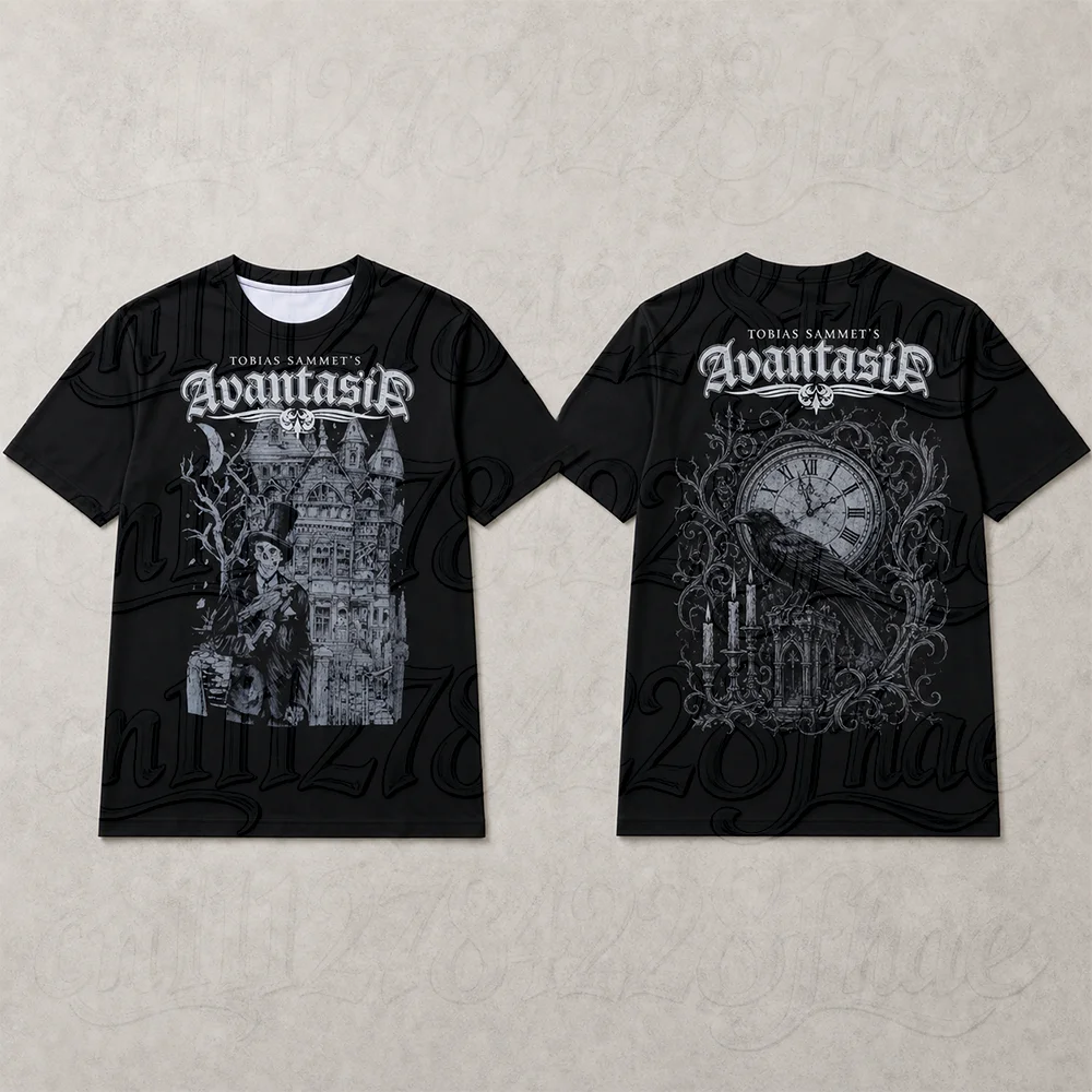 Gothic Skeleton Raven Vintage Metal Rock T-Shirt Short Sleeve Parent-Child Halloween Streetwear Matching Tops for Party Clothing