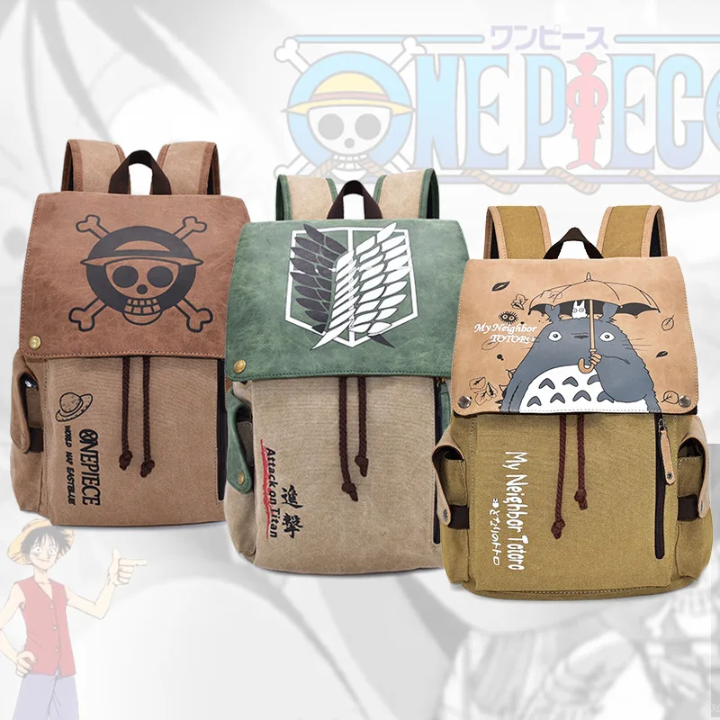 Anime One Piece Peripheral Large Capacity Workwear Canvas Backpack Naruto Chinchilla Student Wear-Resistant Schoolbag Laptop Bag