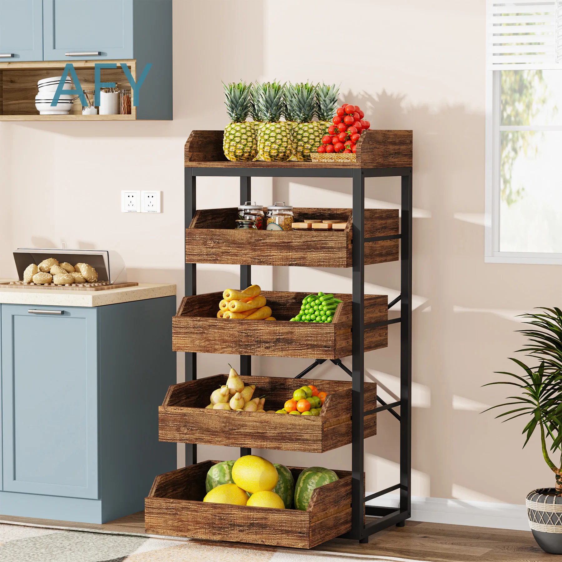 This link is to pay the deposit ！Wooden Multi-Tier Storage Shelf for Living Room Kitchen Dining Room Vegetables Display Rack