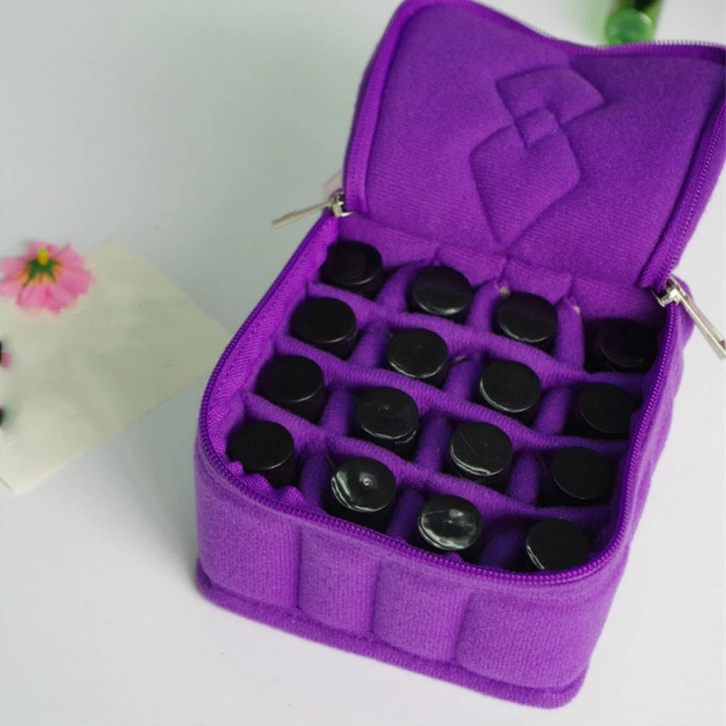 16 Bottles Essential Oil Case Shockproof Perfume Velour Box Travel Bottle Nail Polish Storage Bag Smooth Zipper Black