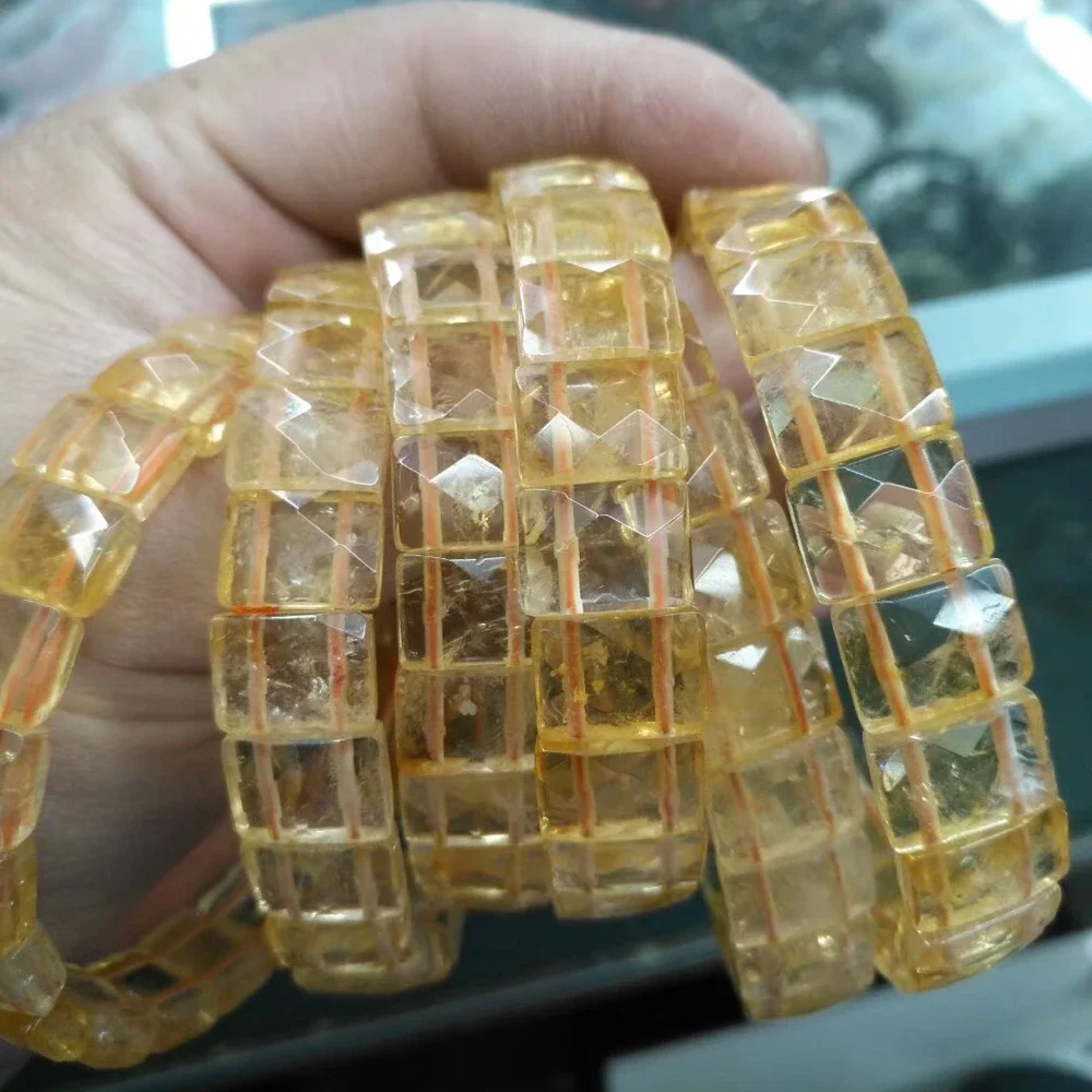 

Эластичный браслет из натурального желтого цитрина с бусинами - ювелирный браслет из драгоценных камней для женщин и мужчин, камень рождения для Близнецов, подарок