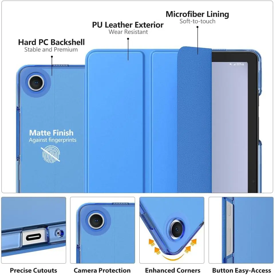 Galaxy Tab A9+/A9 Plus 11インチ用、スリムスタンド保護スマートカバー、Samsung A9 A8 S9FE用ハードPC半透明バックケース