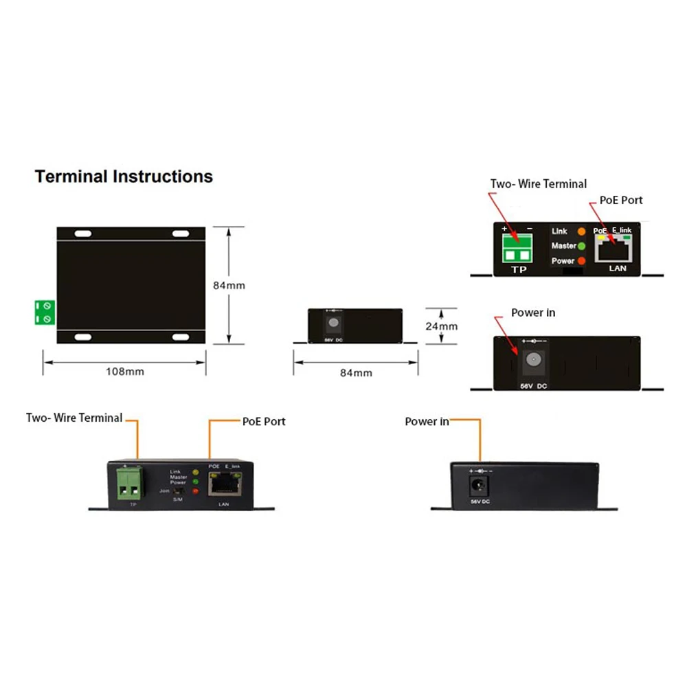 イーサネットコンバーター、IPカメラ用の2線式拡張器、長さ500m、長さ10 mbps、100mbps