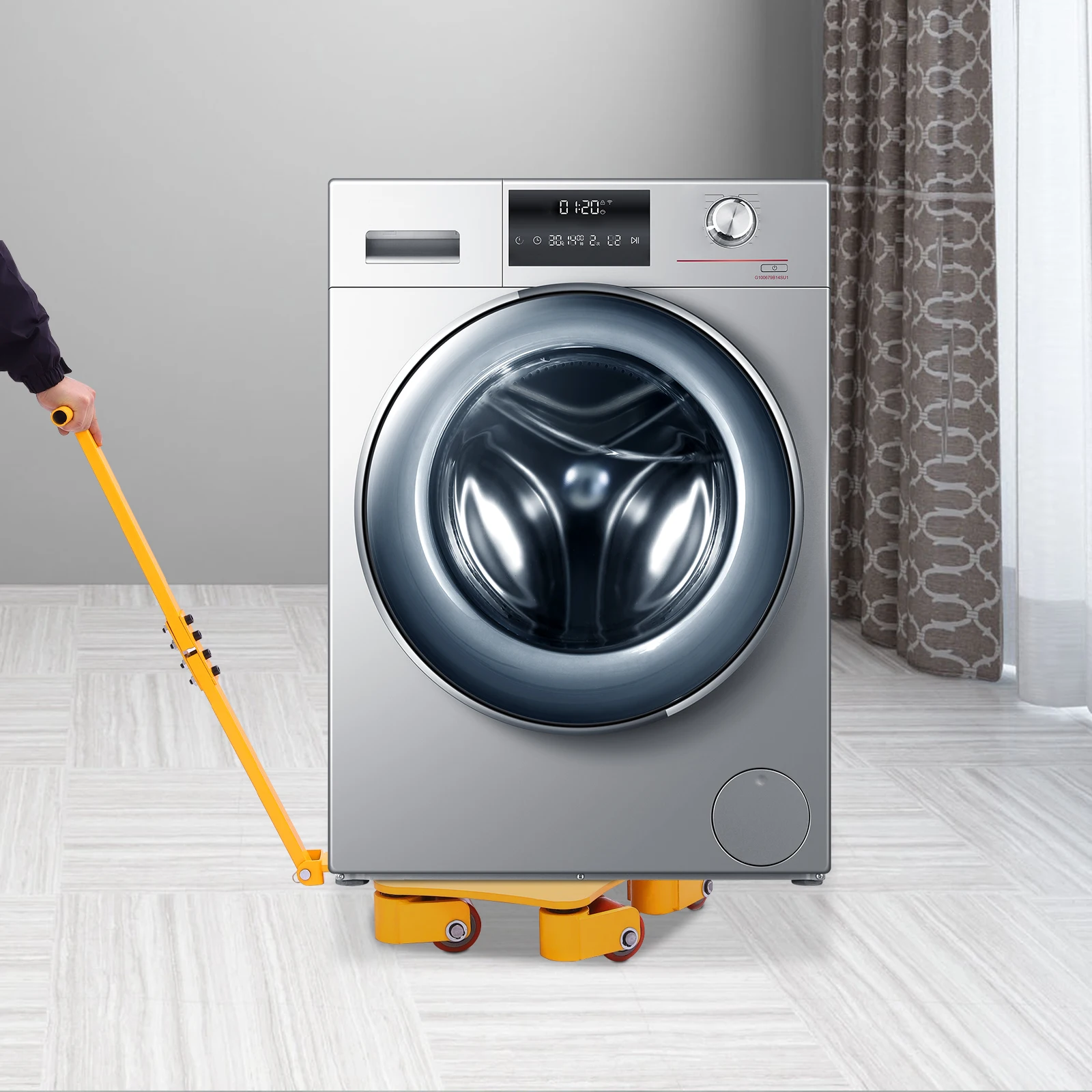 Réservoir de Transport jaune avec poignée, outil de Transport Portable 4T, déplacement de machines à palettes logistique à 5 roues