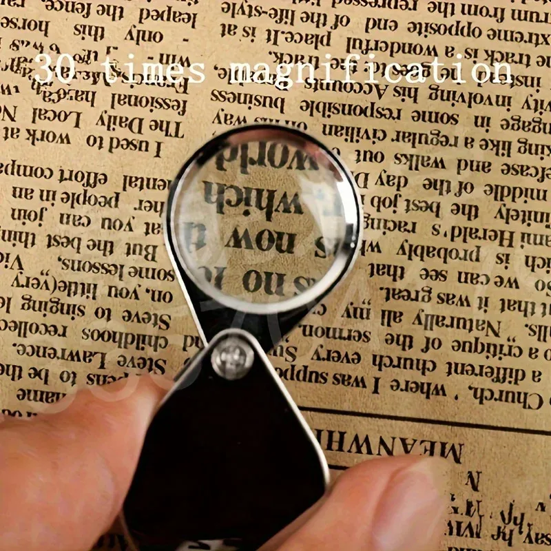 1pc 30x Portable Magnifier, Metal Foldable, for Jewelry/Coins/Stamps, Battery-Free, PMMA Lenses, Vision Aid, Gift, Observation
