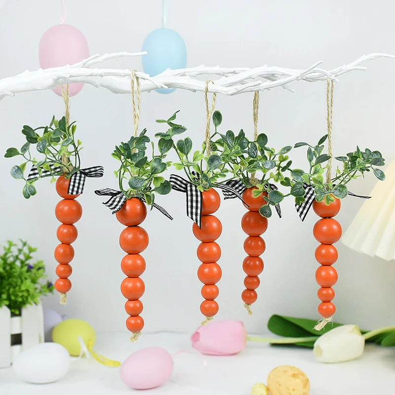 

1/3pcs Wooden Carrots Beads String Pendant Easter Party DIY Kids Gift Happy Easter Decoration For Home Supplies