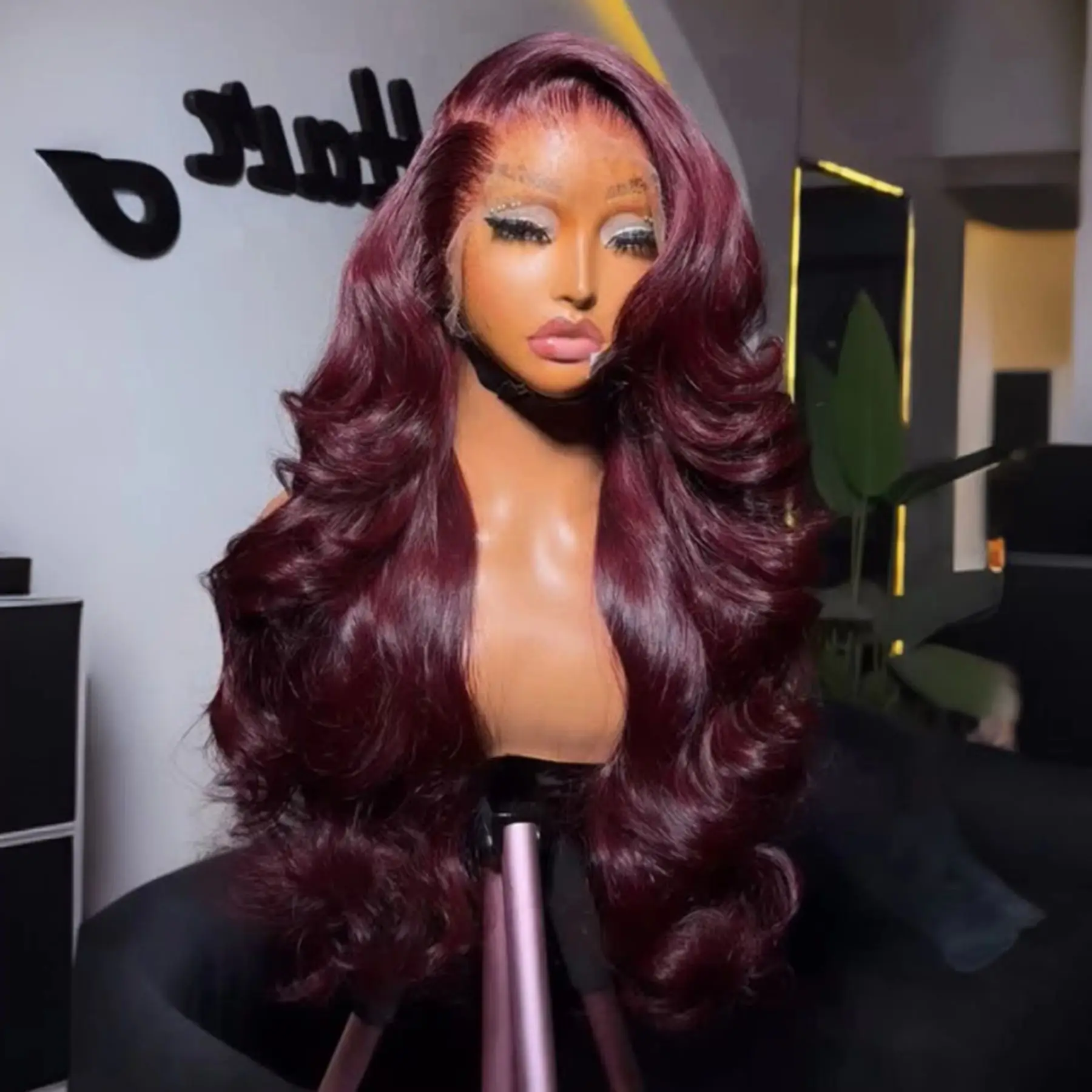 

Red Burgundy 99J Color Body Wave 13X4X1 HD Full Lace Frontal Wigs Prepluck With Bleached Knots Baby Hair Heat Resistant Fiber