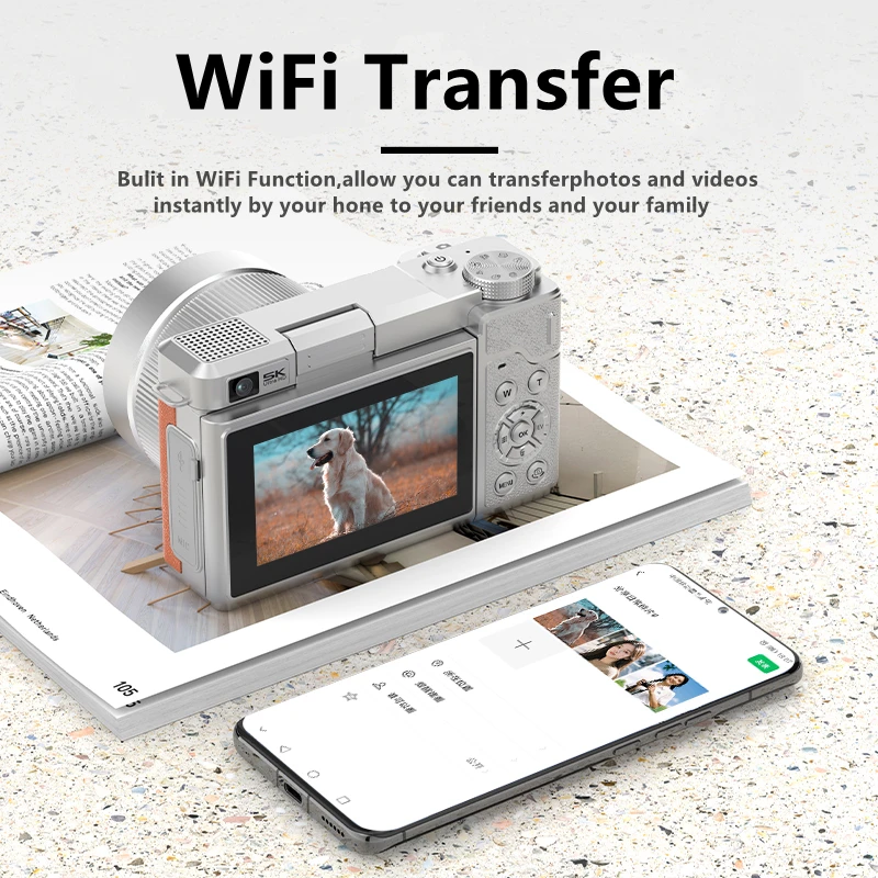 كاميرا تصوير رقمية بعدسة مزدوجة 5K 80MP كاميرا فيديو كلاسيكية لتسجيل الفيديو يوتيوب 180 ° كاميرا ويب واي فاي بشاشة قابلة للطي