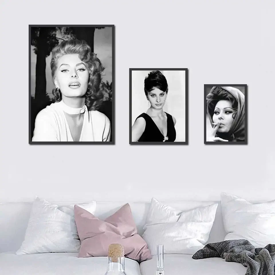 Hot SOPHIA LOREN Poster Black White Actress Movie Woman Girl Prints Oil Painting Canvas Wall Art Pictures Home Decor