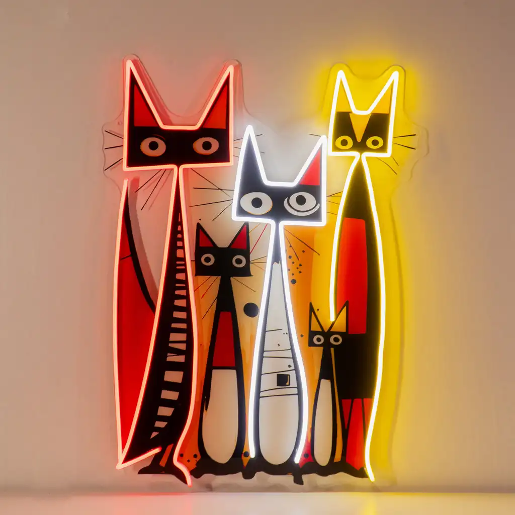 Colorful Cat Neon Sign Custom Abstract Painting Art Neon Bedroom Living Room Home Wall Decor Signs Cute Anime Neon Light Lamp