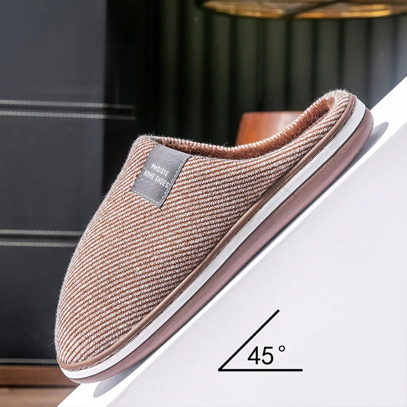 House Slippers For Man Knitted Memory Foam Winter Warm Cotton Slippers Male Soft Non-slip Household Indoor Shoes Large Size