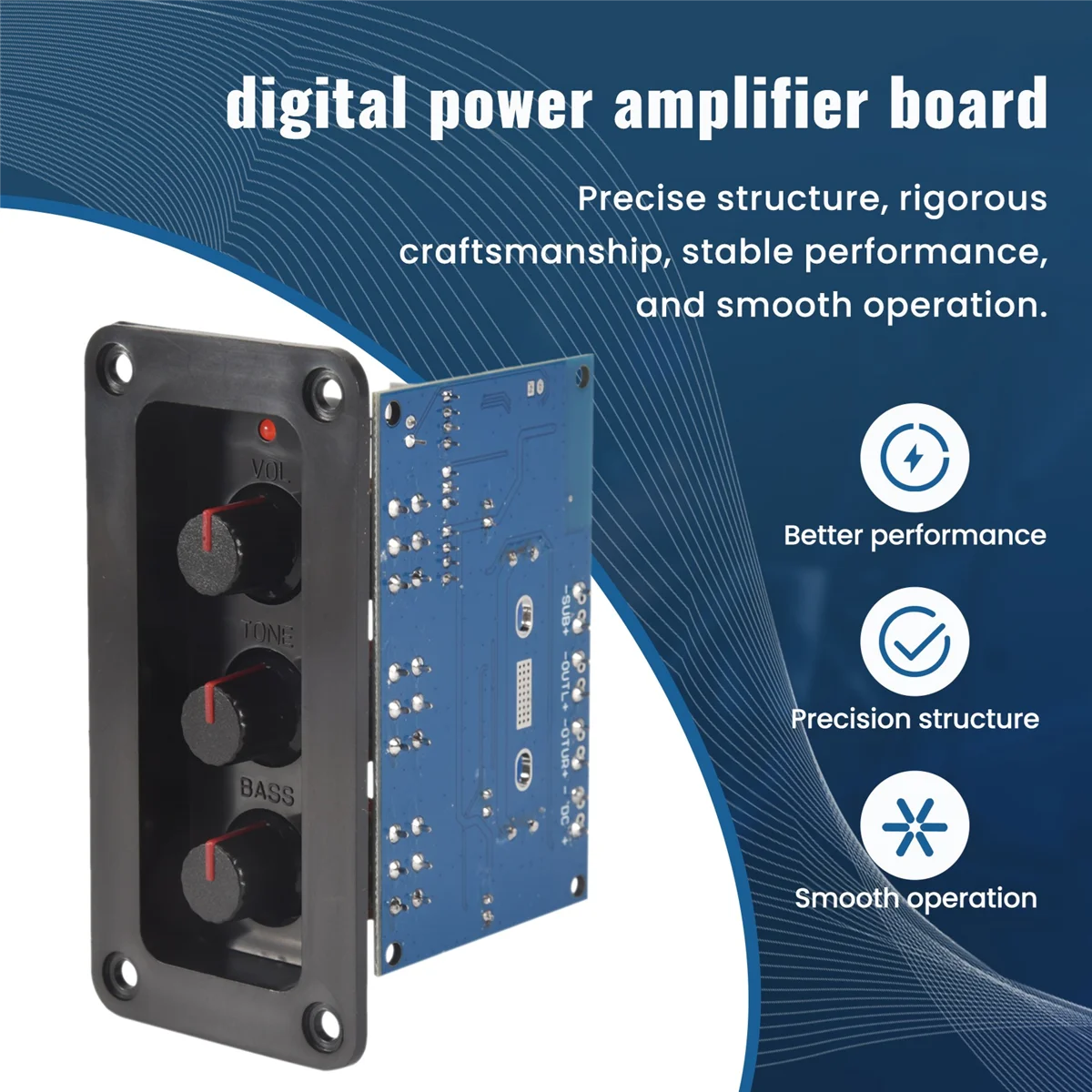 SMIEA Scheda amplificatore digitale a 2.1 canali 2X25W + 50W BT5.0 Subwoofer DC12-20V Scheda amplificatore + Linea AUX + Cavo USB + Telecomando