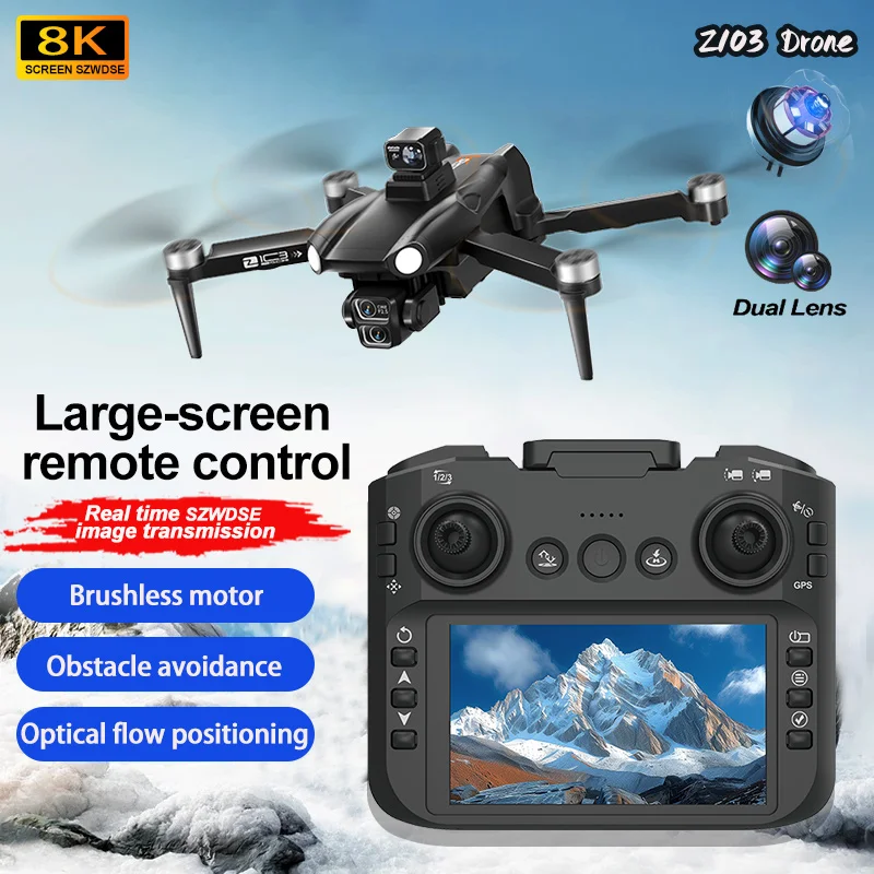 

НОВЫЙ Дрон Z103 2025 года, профессиональный 8K HD, двойная камера, WIFI, FPV, бесщетоки, предотвращение двигателя, аэрофотосъемка, квадрокоптер, дрон