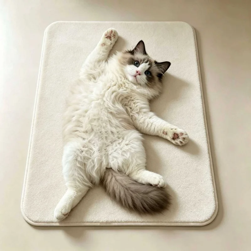 VIKAMA Cute Cat Doormat Fluffy Kitten Belly Up Rug Soft Floor Mat Living Room Bedroom Bathroom Home Decoration