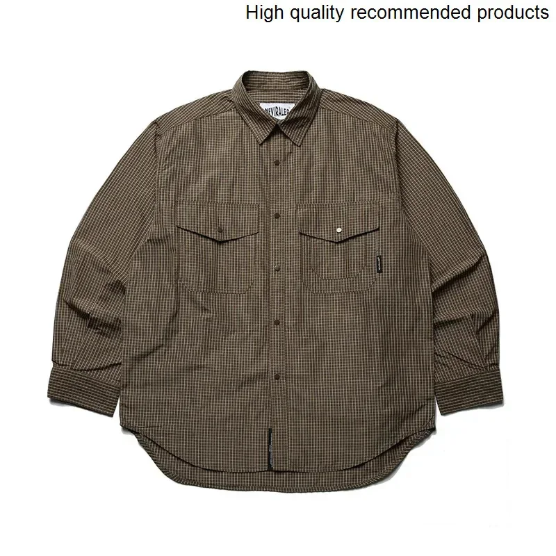 

Длинная уличная нейлоновая рубашка-карго в клетку с рукавами, мужская уличная одежда, модная свободная повседневная рубашка Cityboy большого размера, блузки для мальчиков в кампусе